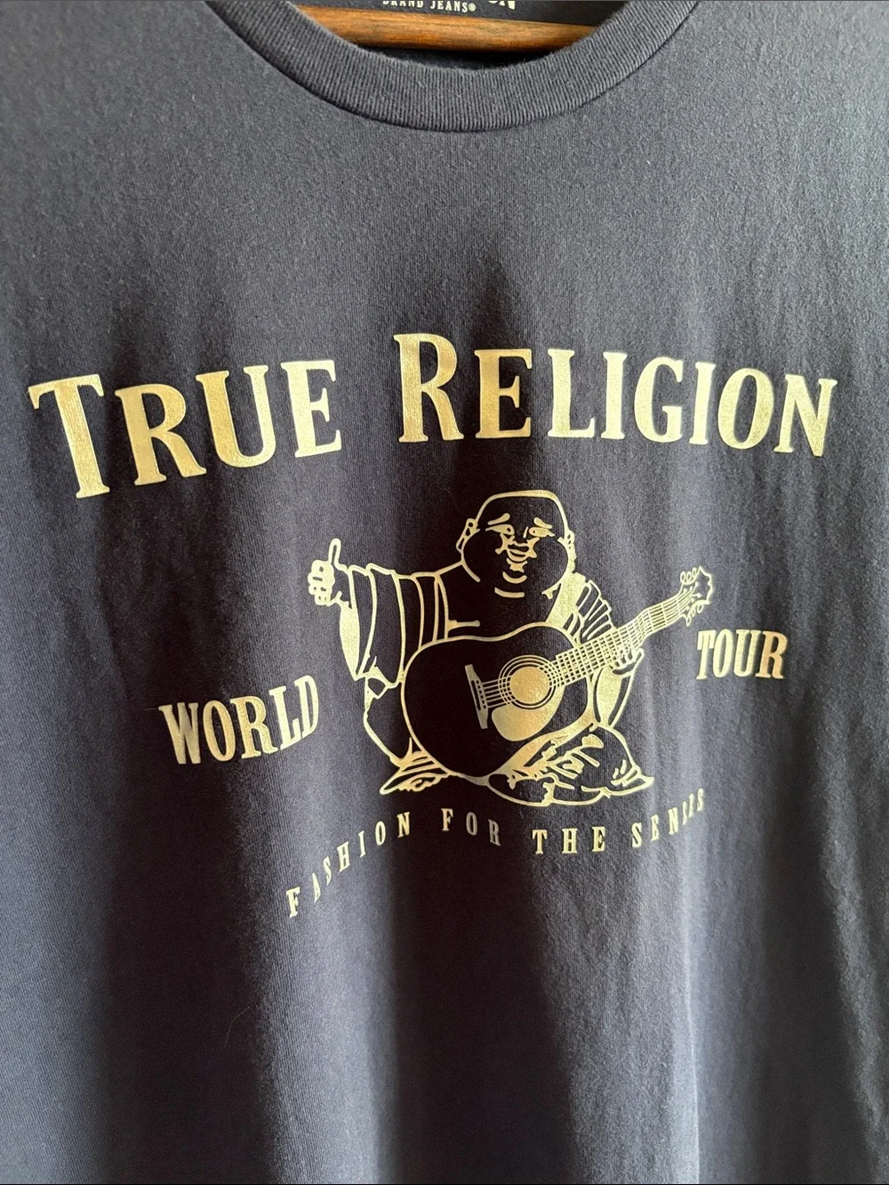 True Religion World Tour Buddha Graphic T-Shirt Black Logo Tee Men’s Large